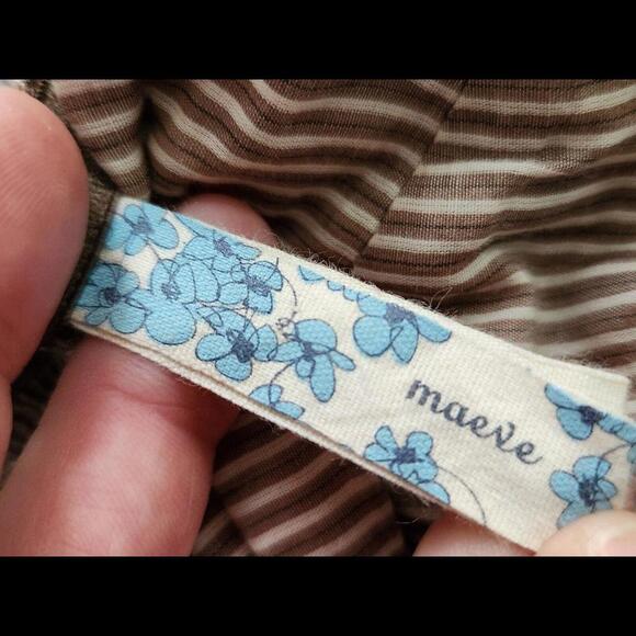 Anthropologie Maeve Dress 6 Striped Brown Embroidered Strapless Smocked Boho Sun - Picture 5 of 9